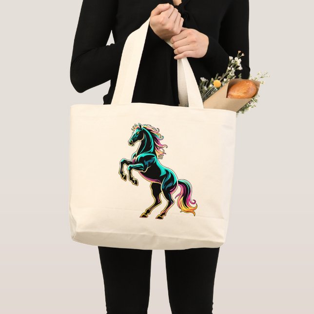 Pferd Neonlicht Glitch Retro-Stil Jumbo Stoffbeutel (Vorderseite (Produkt))