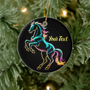 Pferd Neonlicht Glitch Retro-Stil Keramik Ornament