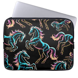 Pferd Neonlicht Glitch Retro-Stil Laptopschutzhülle