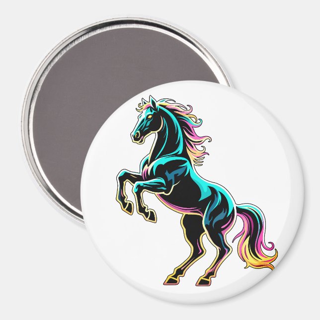 Pferd Neonlicht Glitch Retro-Stil Magnet (Vorderseite/Rückseite)