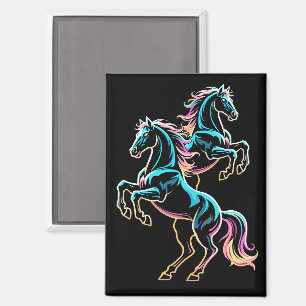 Pferd Neonlicht Glitch Retro-Stil Magnet