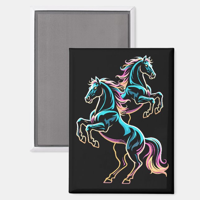 Pferd Neonlicht Glitch Retro-Stil Magnet (Vorderseite/Rückseite)