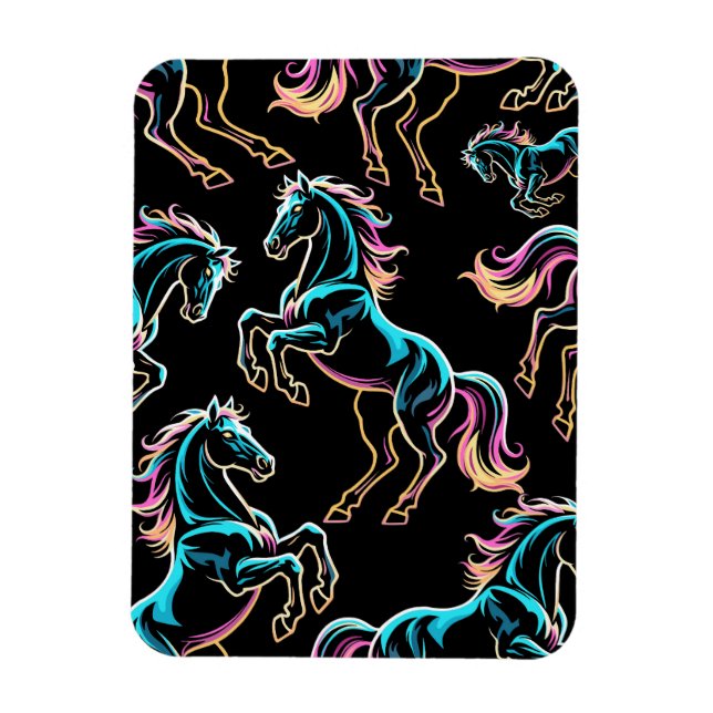 Pferd Neonlicht Glitch Retro-Stil Magnet (Vertikal)