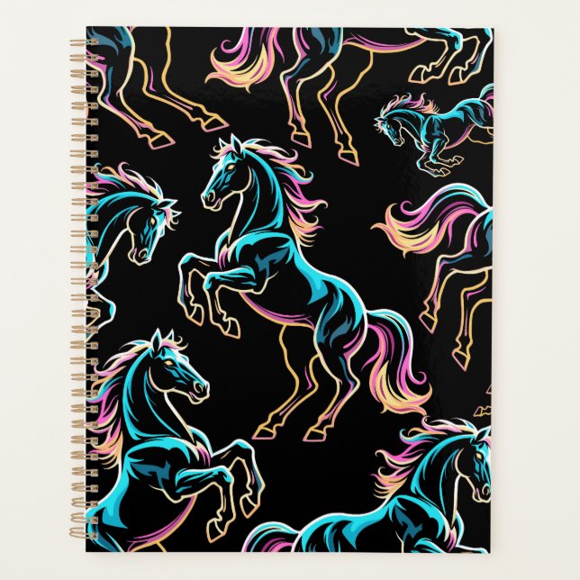 Pferd Neonlicht Glitch Retro-Stil Planer (Vorderseite)