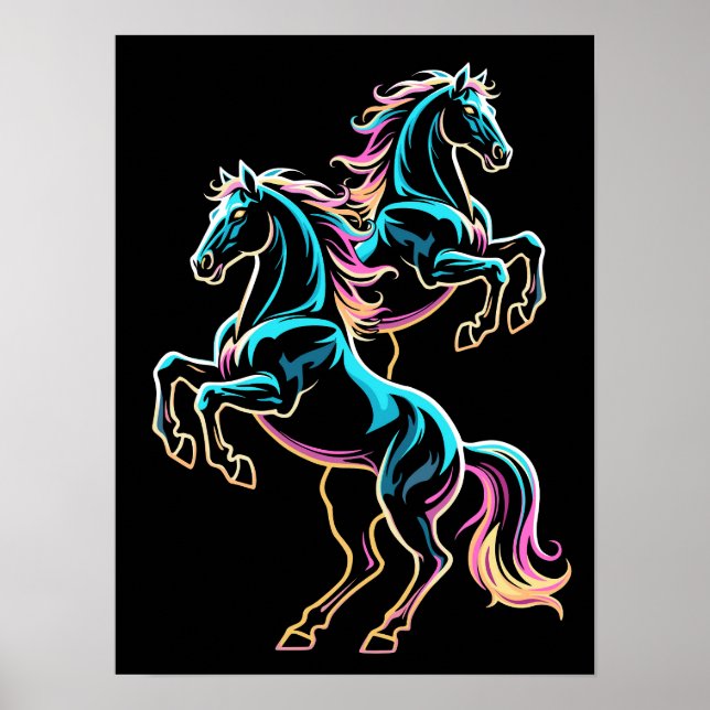 Pferd Neonlicht Glitch Retro-Stil Poster (Vorne)