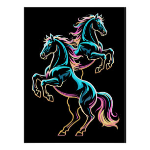Pferd Neonlicht Glitch Retro-Stil Poster