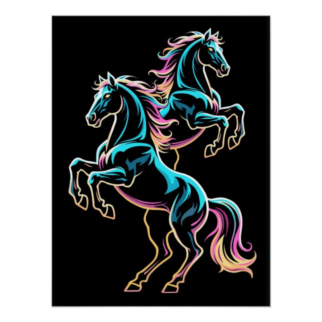 Pferd Neonlicht Glitch Retro-Stil Poster (Vorderseite)