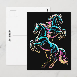 Pferd Neonlicht Glitch Retro-Stil Postkarte