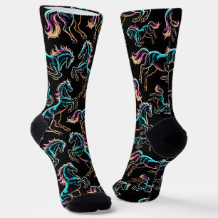 Pferd Neonlicht Glitch Retro-Stil Socken