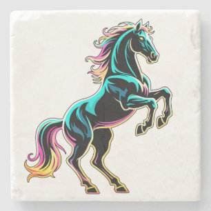 Pferd Neonlicht Glitch Retro-Stil Steinuntersetzer