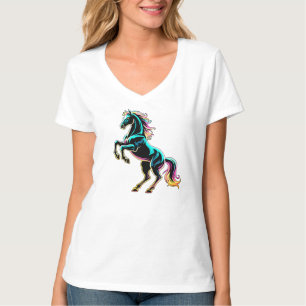 Pferd Neonlicht Glitch Retro-Stil T-Shirt