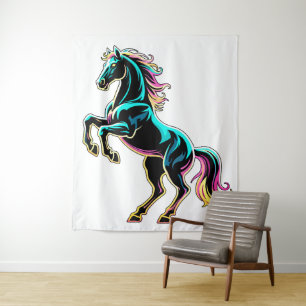 Pferd Neonlicht Glitch Retro-Stil Wandteppich