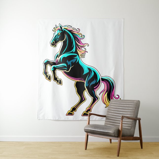 Pferd Neonlicht Glitch Retro-Stil Wandteppich (Beispiel)