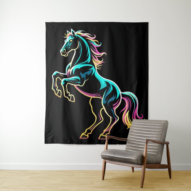 Pferd Neonlicht Glitch Retro-Stil Wandteppich (Beispiel)