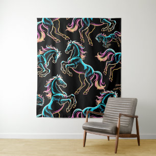 Pferd Neonlicht Glitch Retro-Stil Wandteppich