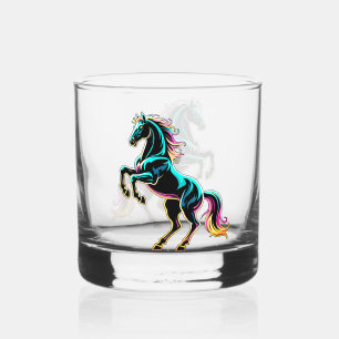 Pferd Neonlicht Glitch Retro-Stil Whiskyglas