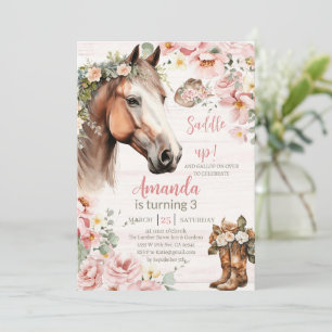 Pferd Pink Floral Girl Saddle Up Cowgirl Geburtsta Einladung