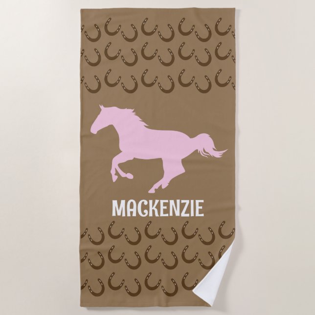 Pferd Pink Galloping Horseshoes Brown Reittier Strandtuch (Vorderseite)