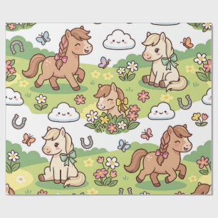 Pferd Pony Wiese Band Geschenkpapier