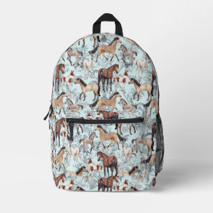 Pferd Print Schön Aqua Floral Mädchen Bedruckter Rucksack