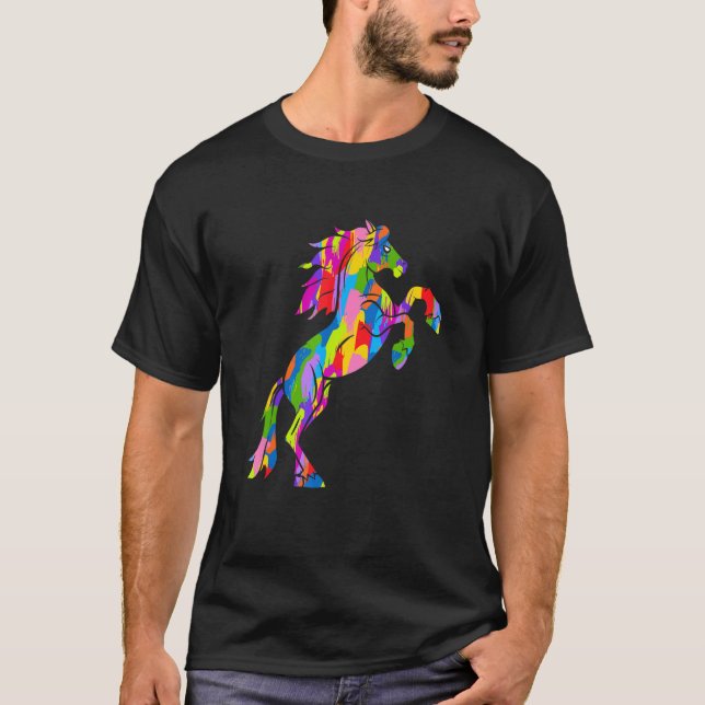 Pferd Regenbogen Farbe Tier Kunst T-Shirt (Vorderseite)