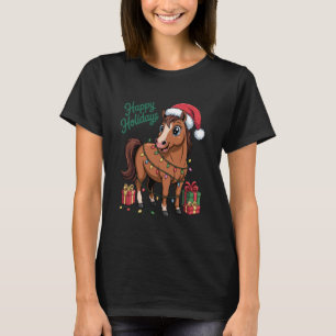 Pferd Santa Hut Weihnachtsdesign Lustiges Tier Lie T-Shirt