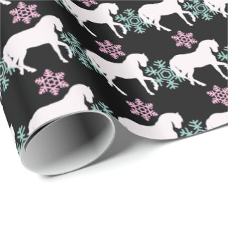 Pferd Schneeflocken Muster Mädchen Weihnachtsgesch Geschenkpapier