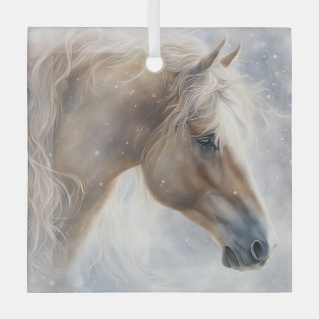 Pferd Schöner Palomino im Schnee Weihnachten Ornament Aus Glas (Vorderseite)