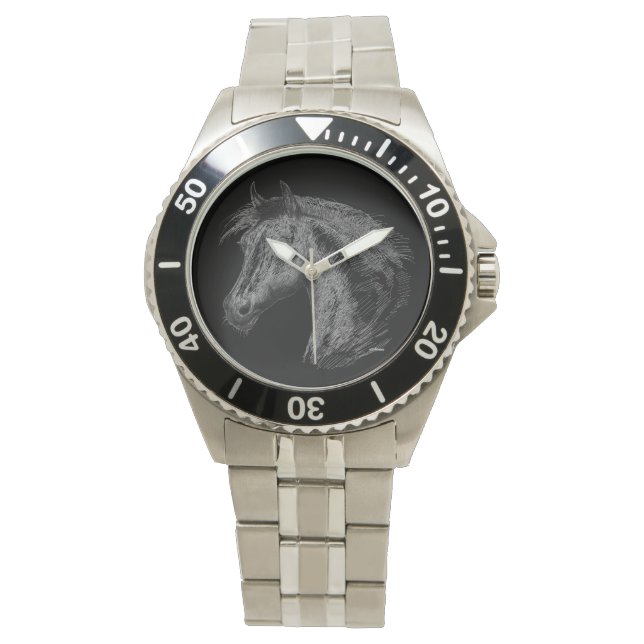 Pferd: Schwarz Armbanduhr (Vorderseite)