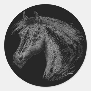 Pferd: Schwarz Runder Aufkleber