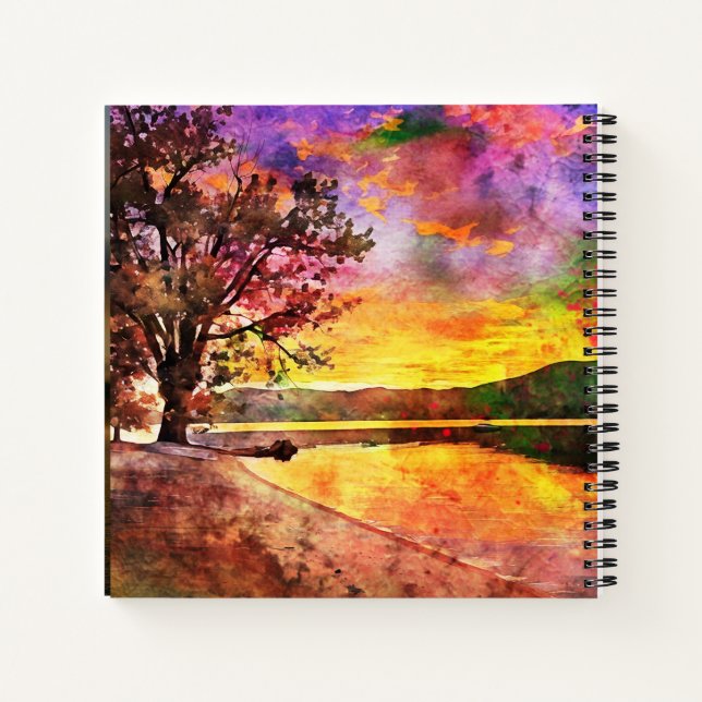 Pferd & Sonnenaufgang beim SeenNotebook Notizbuch (Rückseite)