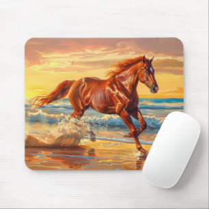 Pferd Strand Ozean Sonnenuntergang Malerei Mousepad