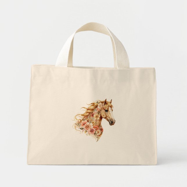 Pferd-Tasche Blumen Boho Reitsport Mini Stoffbeutel (Vorne)