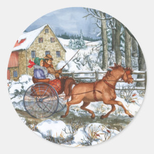 Pferd u. Wagen Runder Aufkleber