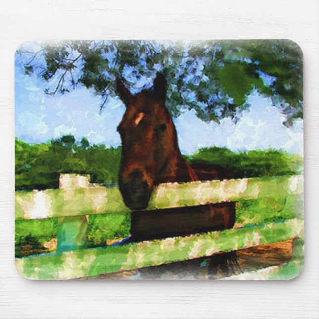 Pferd über Zaun-Malerei Mousepad (Vorne)