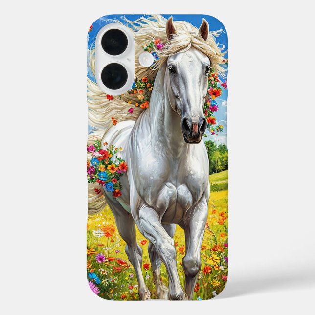 Pferd und Blume iPhone 16 Hülle (Rückseite)