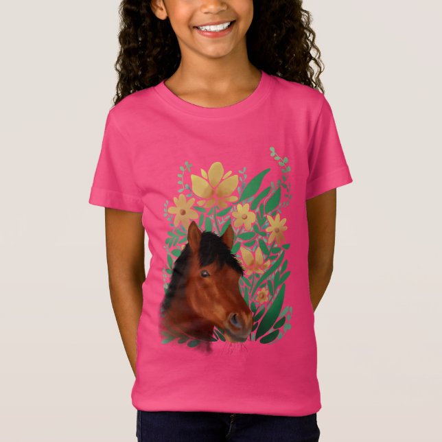 Pferd und Blume T-Shirt (Vorderseite)