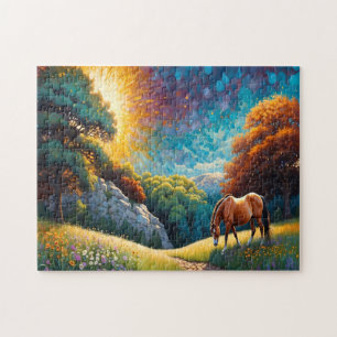 Pferd und Blumen auf einer bunten Wiese