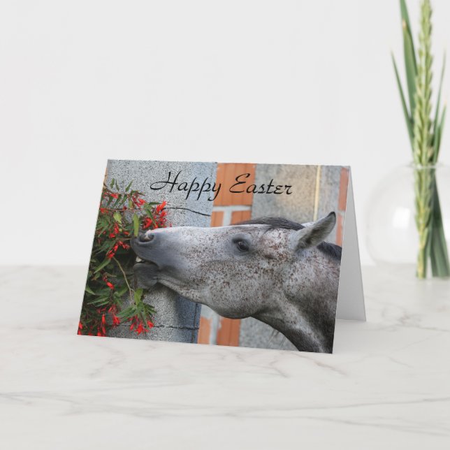 Pferd und Blumen fröhliche Ostern Karte (Vorderseite)