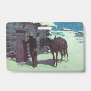 Pferd und Cowboy im Winterschnee Ausweis