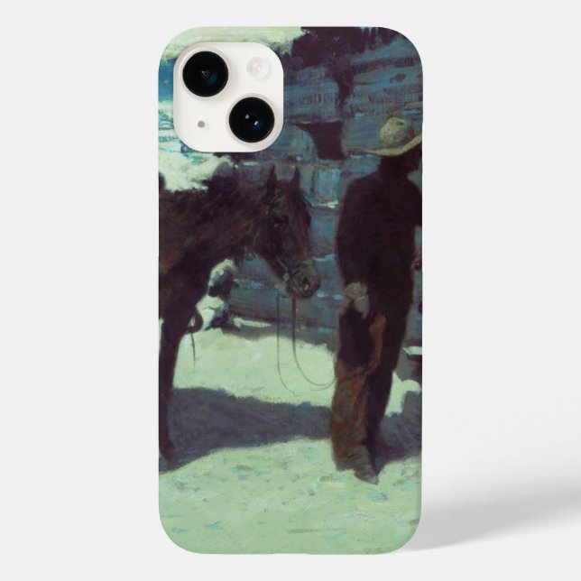 Pferd und Cowboy Winterschnee Case-Mate iPhone 14 Hülle (Rückseite)