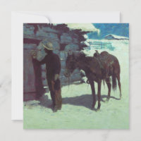 Pferd und Cowboy Winterschnee