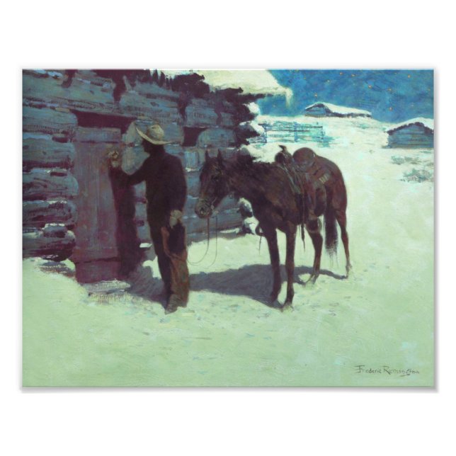 Pferd und Cowboy Winterschnee Fotodruck (Vorne)