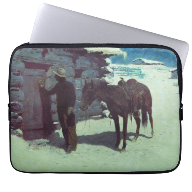 Pferd und Cowboy Winterschnee Laptopschutzhülle (Vorderseite)