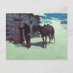 Pferd und Cowboy Winterschnee Postkarte