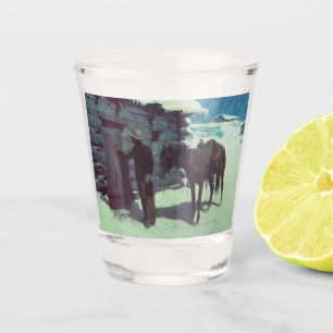 Pferd und Cowboy Winterschnee Schnapsglas