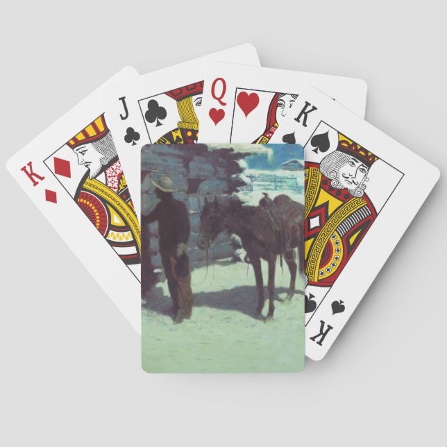 Pferd und Cowboy Winterschnee Spielkarten (Rückseite)