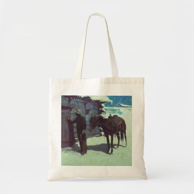 Pferd und Cowboy Winterschnee Tragetasche (Vorne)
