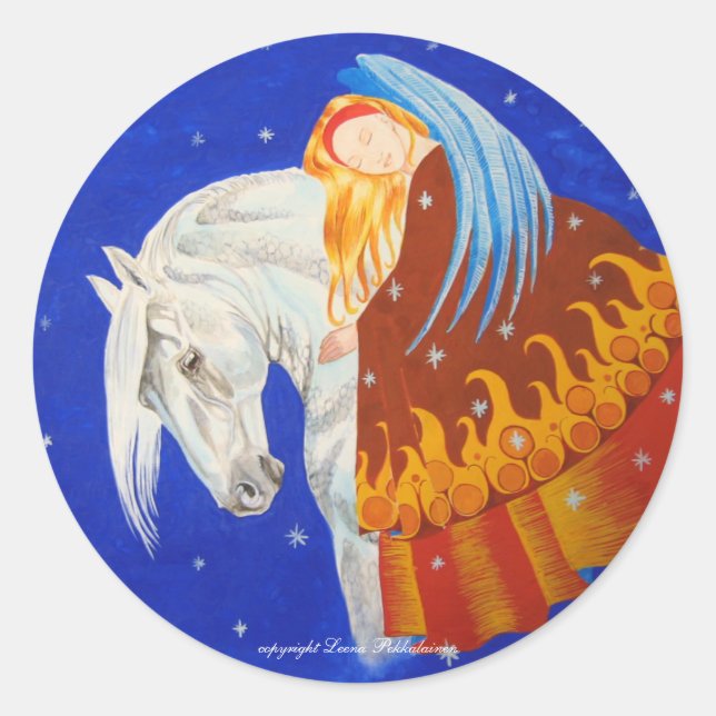 Pferd und Engel Runder Aufkleber (Vorderseite)