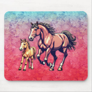 Pferd und Fohlen auf texturiertem Hintergrund Mousepad